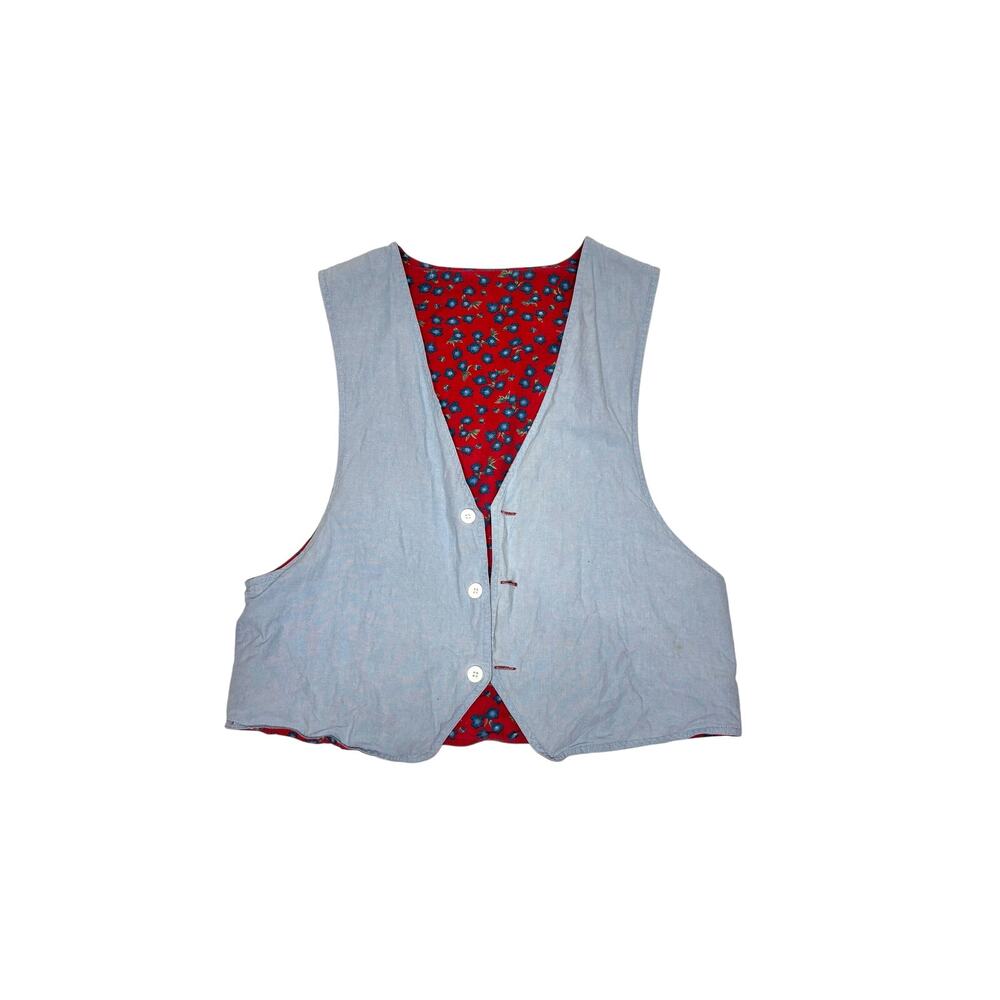 LL Bean Vintage Reversible Chambray, Floral Women’s Cotton Vest M